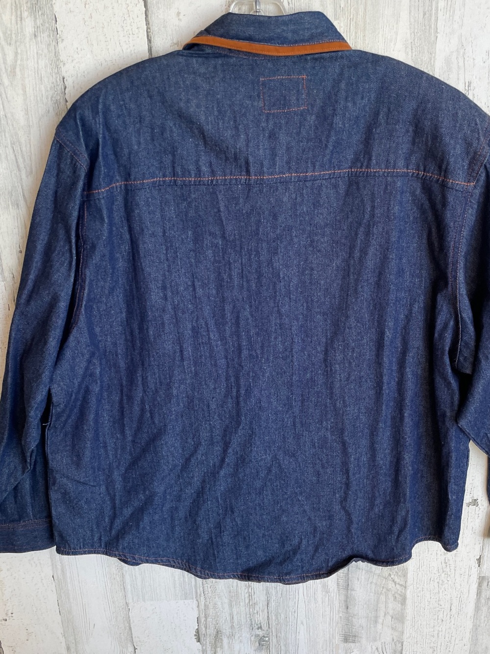 Vintage Chaus Dark Blue Denim Button-Down Shirt with Brown Trim western cowboy - Picture 7 of 11